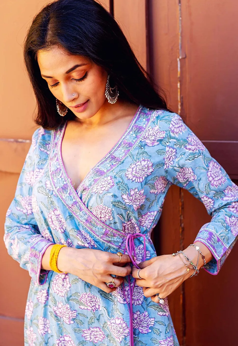 Printed Pure Cotton A Line Suit in Blue