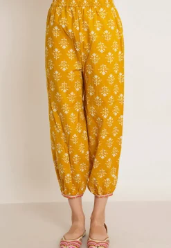 Printed Pure Cotton Alia Cut Punjabi Suit in Dark Yellow