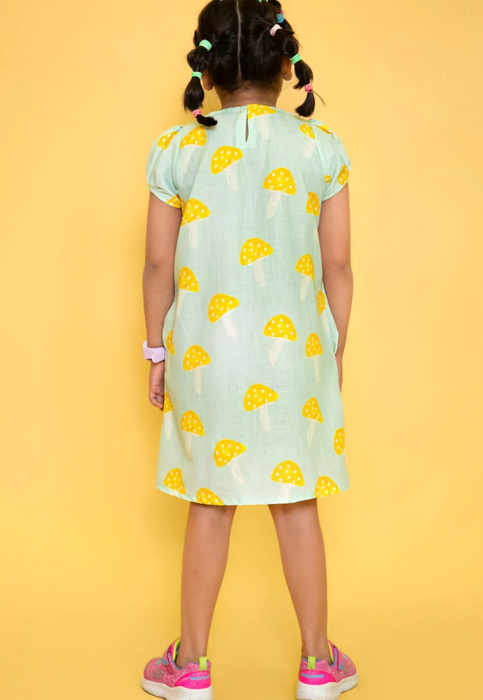 Printed Pure Cotton Aline Dress in Pastel Green