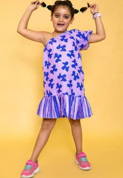 Printed Pure Cotton Aline Dress in Purple