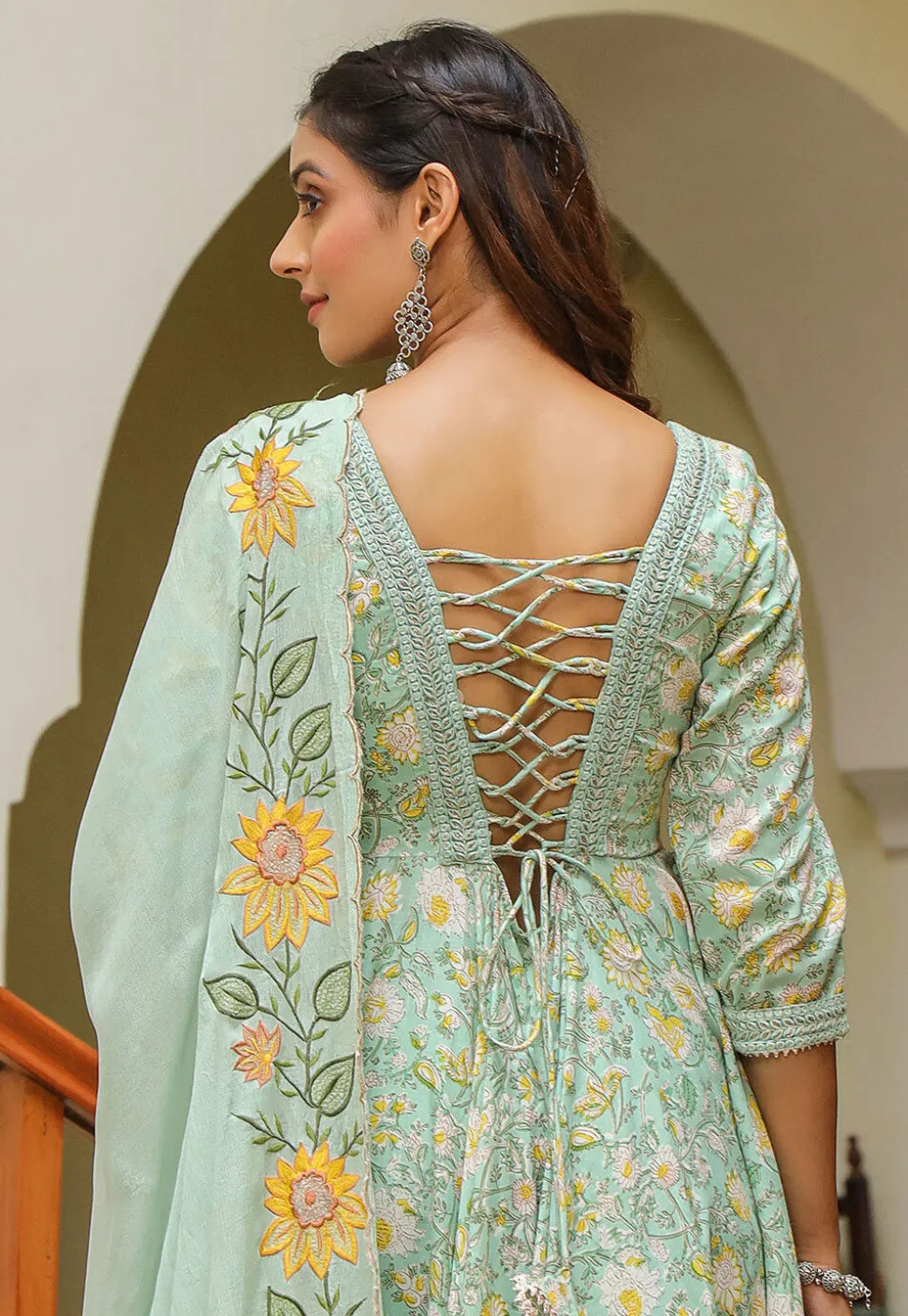 Printed Pure Cotton Aline Suit in Pastel Green