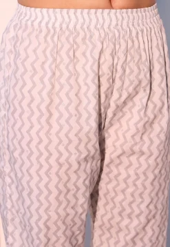 Printed Pure Cotton Aline Suit in Off White