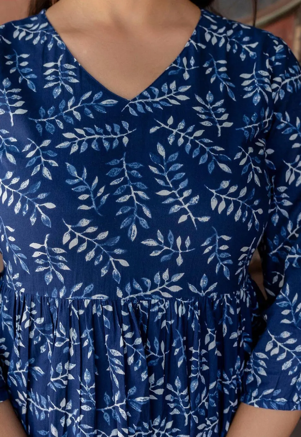 Printed Pure Cotton Aline Dress in Navy Blue