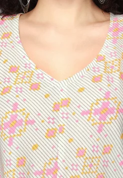 Printed Pure Cotton Aline Dress in Off White