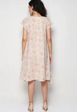 Printed Pure Cotton Aline Dress in Off White