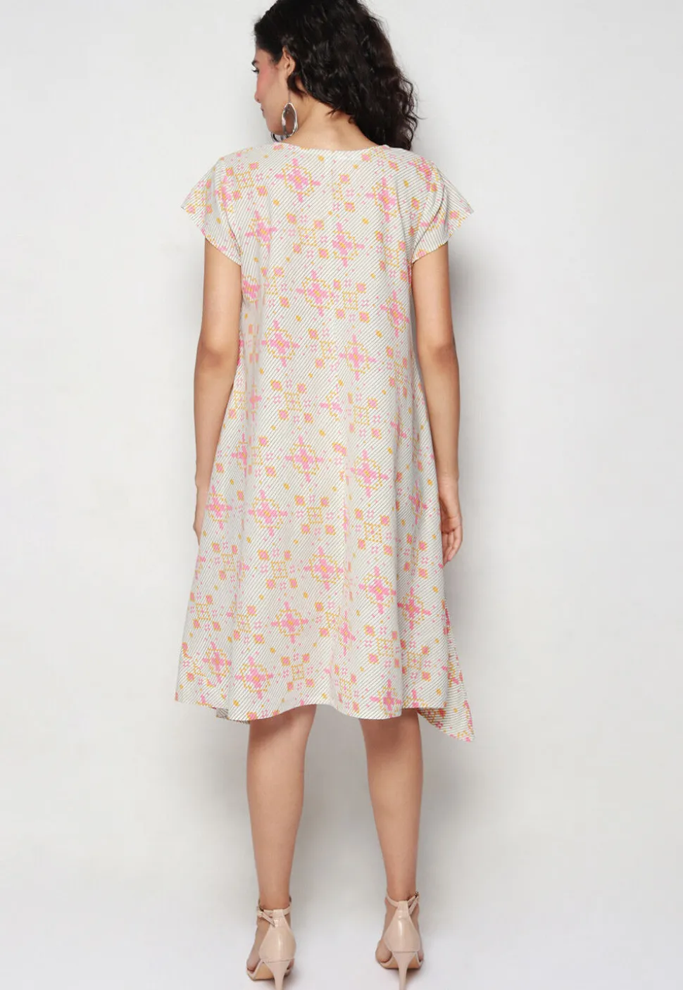Printed Pure Cotton Aline Dress in Off White
