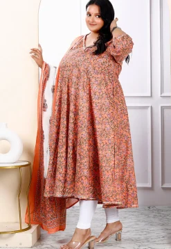 Printed Pure Cotton Aline Suit in Orange