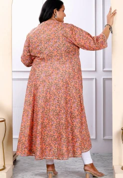 Printed Pure Cotton Aline Suit in Orange