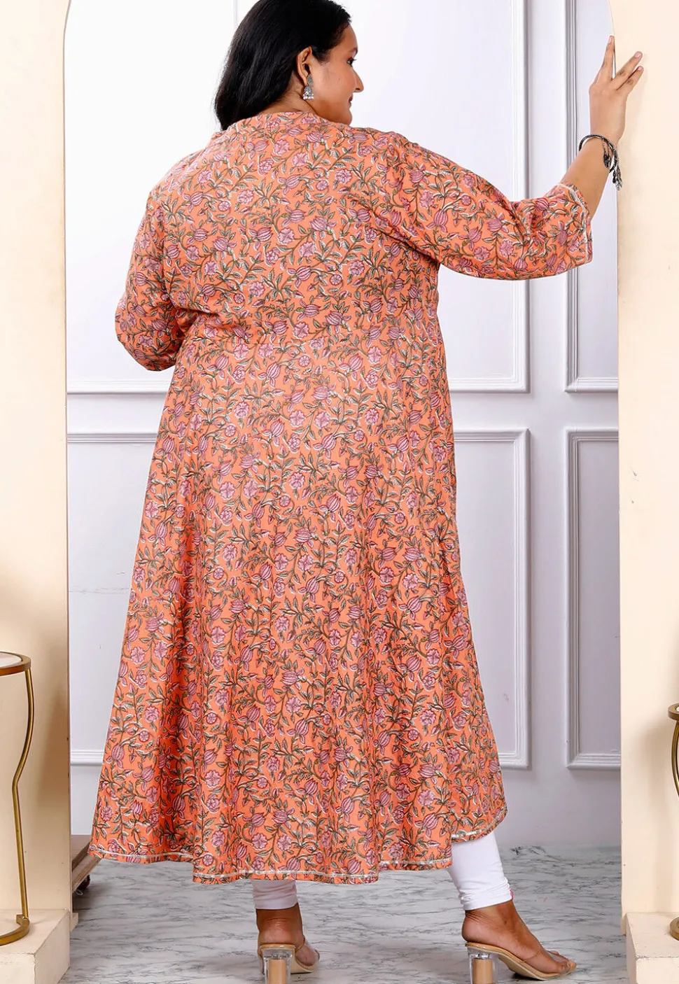 Printed Pure Cotton Aline Suit in Orange