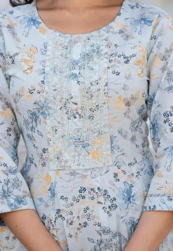 Printed Pure Cotton Aline Suit in Sky Blue