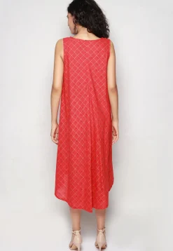 Printed Pure Cotton Aline Dress in Red