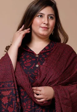 Printed Pure Cotton Aline Suit in Black