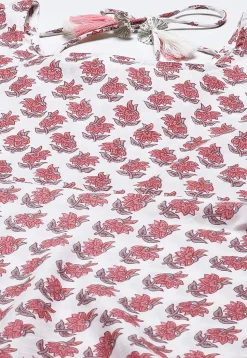 Printed Pure Cotton Aline Suit in White