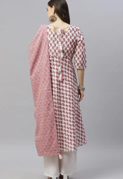 Printed Pure Cotton Aline Suit in White