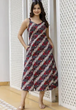Printed Pure Cotton Aline Dress in Multicolor