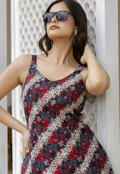 Printed Pure Cotton Aline Dress in Multicolor
