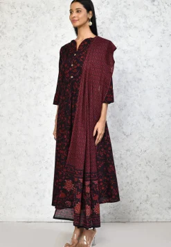 Printed Pure Cotton Aline Suit in Black