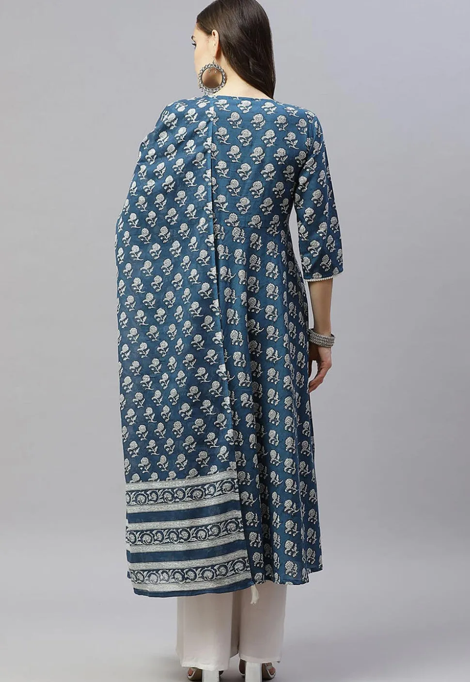 Printed Pure Cotton Aline Suit in Navy Blue