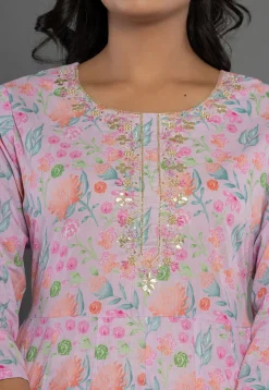 Printed Pure Cotton Aline Suit in Pinkish Purple