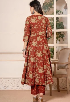 Printed Pure Cotton Aline Suit in Dark Orange