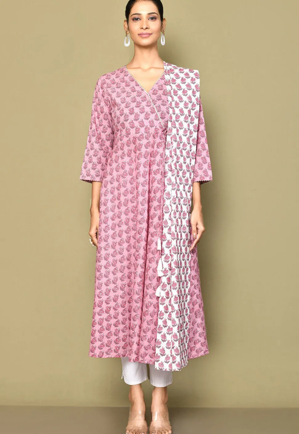 Printed Pure Cotton Aline Suit in Pink