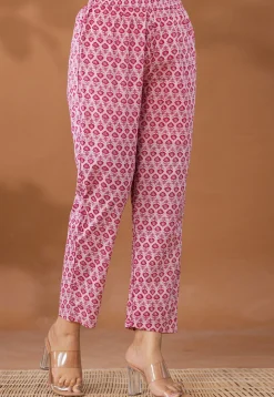 Printed Pure Cotton Aline Suit in Light Pink