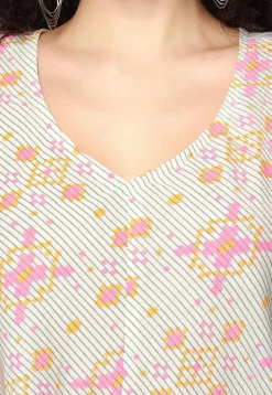 Printed Pure Cotton Aline Dress in Off White
