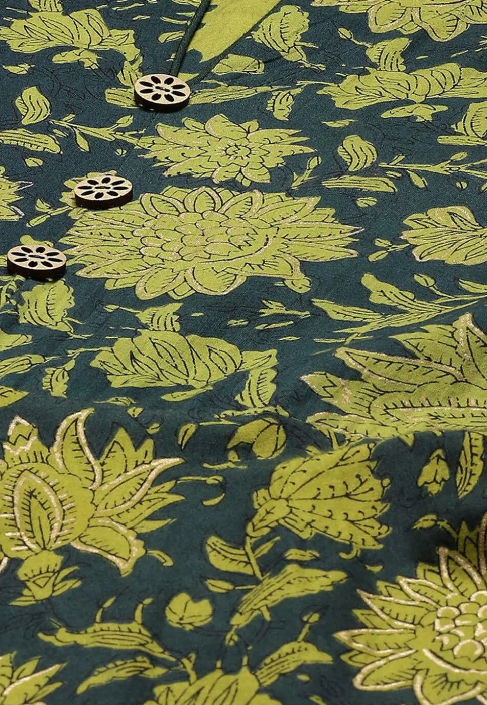 Printed Pure Cotton Aline Suit in Dark Green