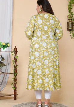 Printed Pure Cotton Aline Suit in Yellow