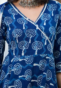 Printed Pure Cotton Aline Suit in Royal Blue