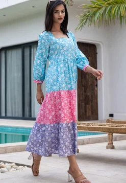 Printed Pure Cotton Aline Dress in Multicolor