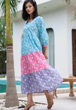 Printed Pure Cotton Aline Dress in Multicolor