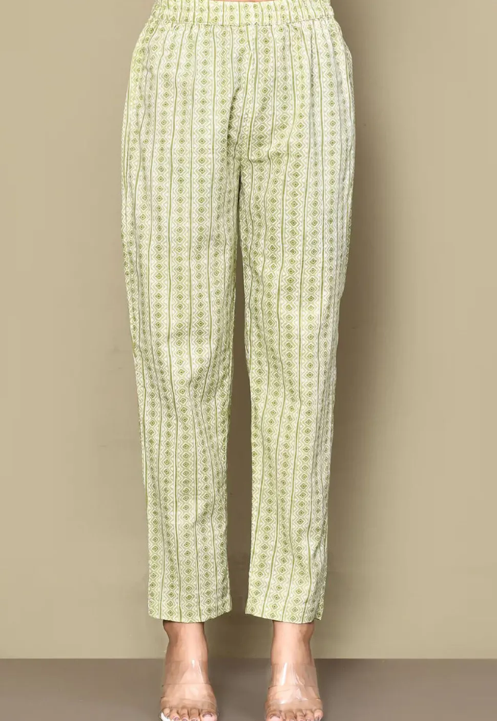 Printed Pure Cotton Aline Suit in Off White
