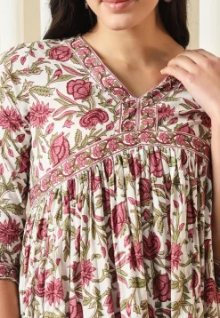 Printed Pure Cotton Aline Suit in White