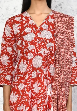 Printed Pure Cotton Aline Suit in Red