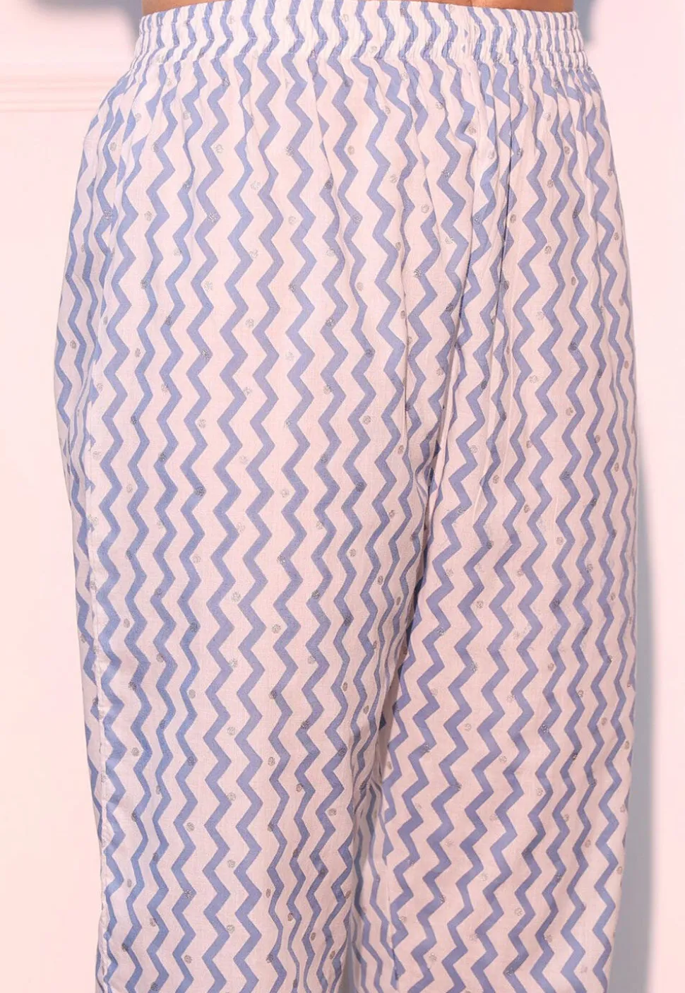 Printed Pure Cotton Aline Suit in White and Blue