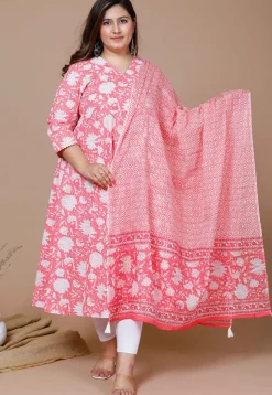 Printed Pure Cotton Aline Suit in Pink