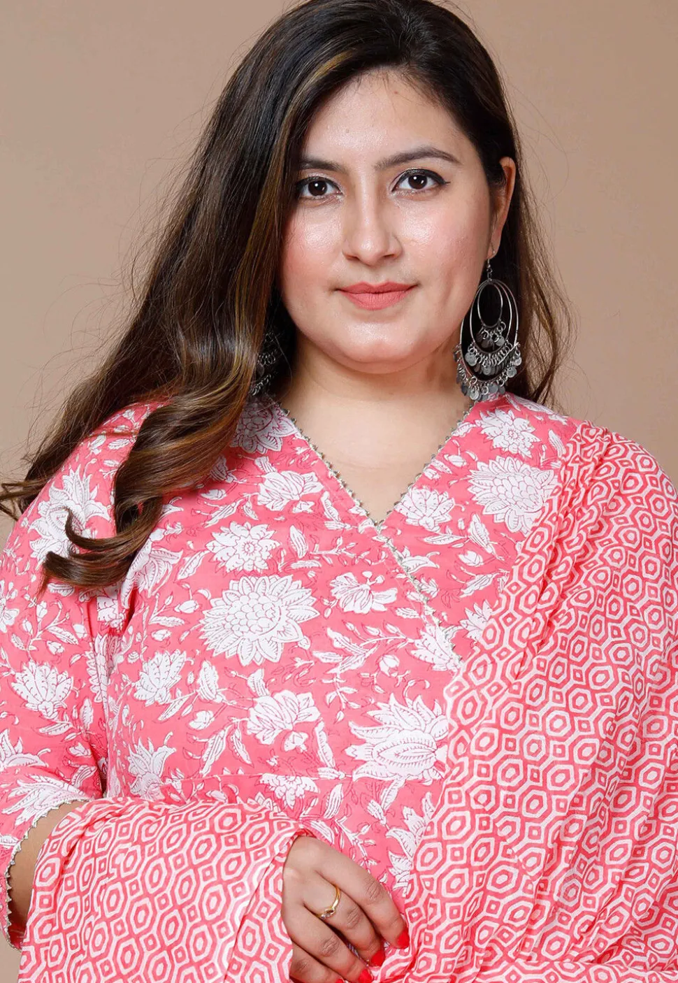 Printed Pure Cotton Aline Suit in Pink