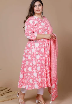 Printed Pure Cotton Aline Suit in Pink