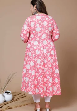 Printed Pure Cotton Aline Suit in Pink