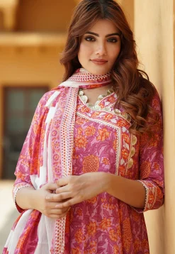Printed Pure Cotton Aline Suit in Pink