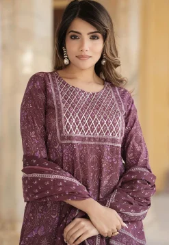 Printed Pure Cotton Aline Suit in Old Rose