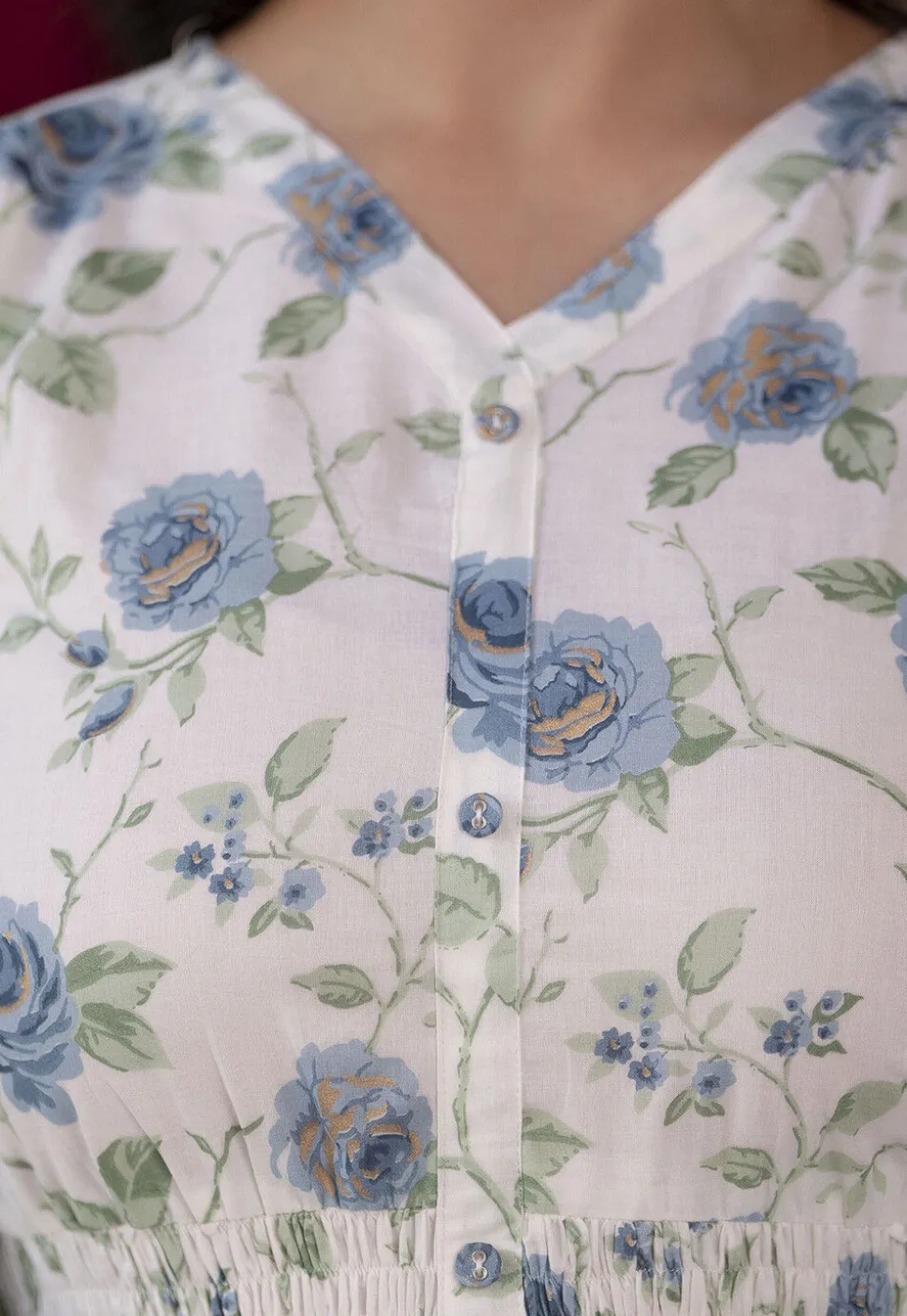 Printed Pure Cotton Aline Dress in Off White