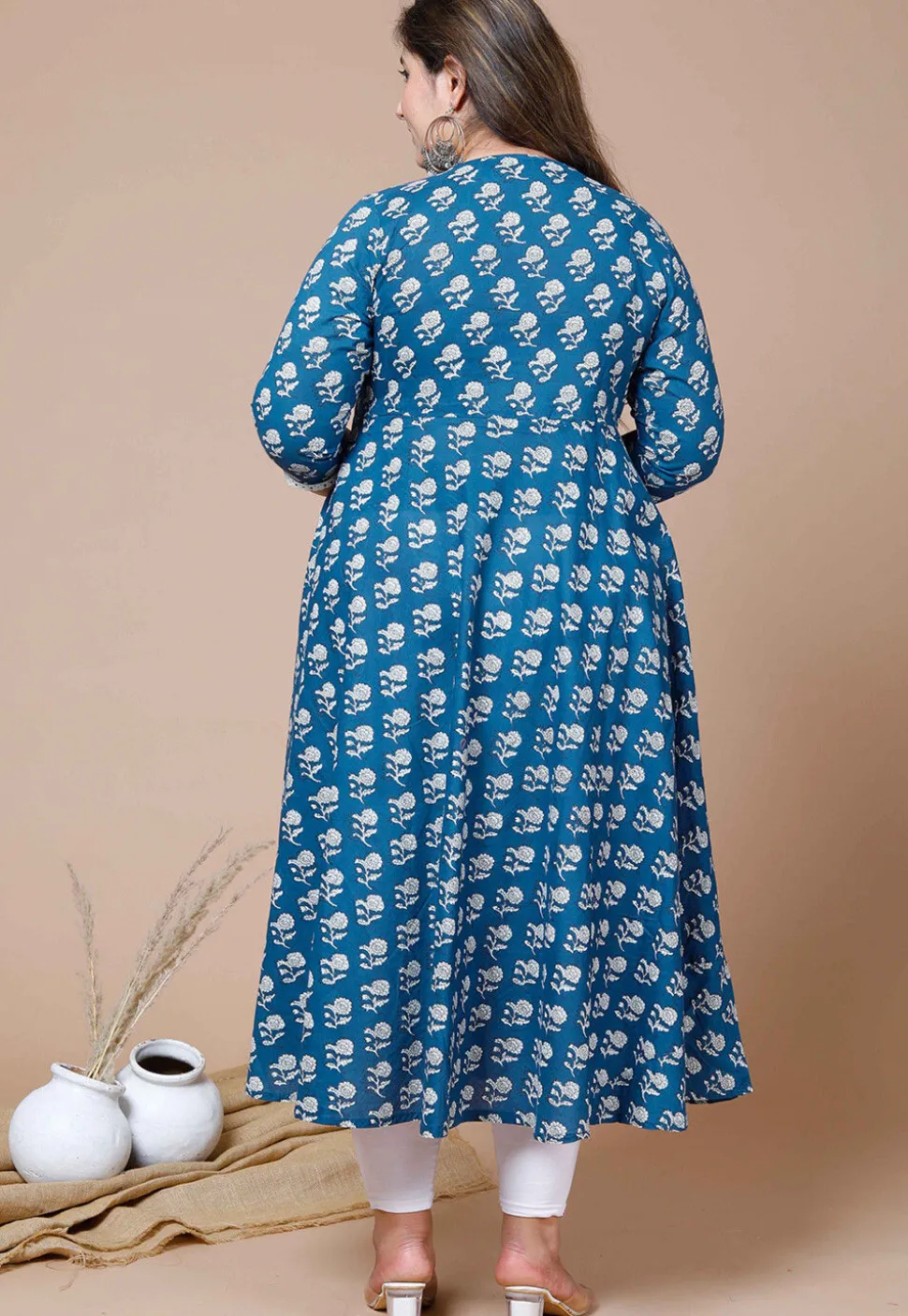Printed Pure Cotton Aline Suit in Blue