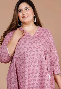 Printed Pure Cotton Aline Suit in Pink