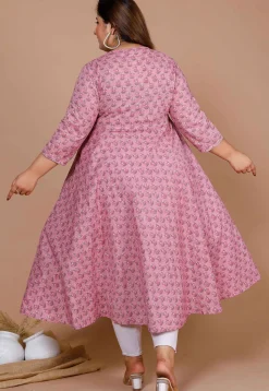 Printed Pure Cotton Aline Suit in Pink