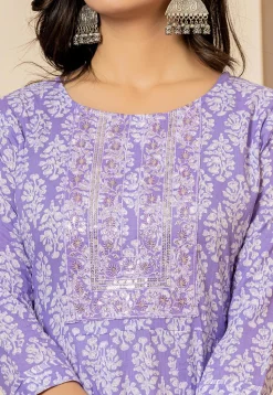 Printed Pure Cotton Anarkali Suit in Light Purple