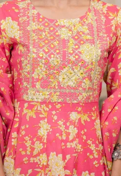 Printed Pure Cotton Anarkali Suit in Pink