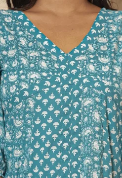 Printed Pure Cotton Anarkali Suit in Light Teal Blue