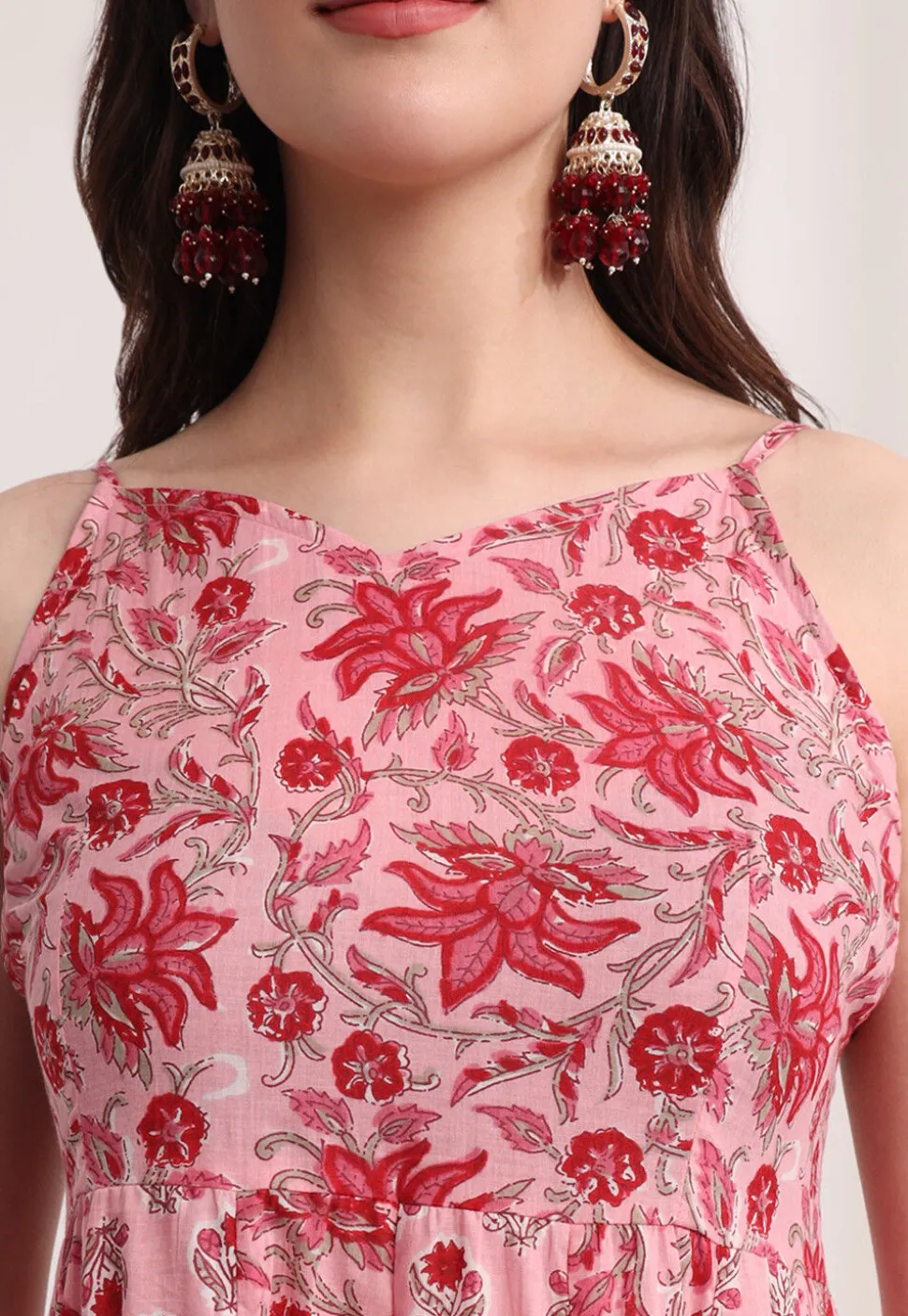 Printed Pure Cotton Anarkali Suit in Pink
